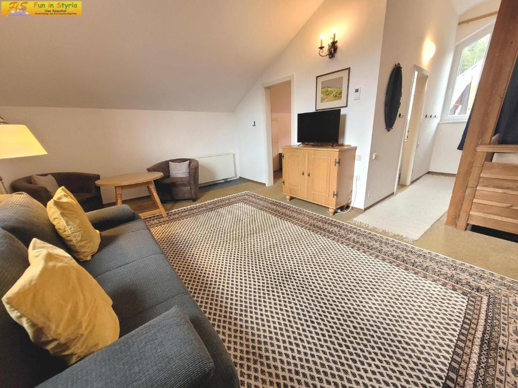 Televízia a/alebo spoločenská miestnosť v ubytovaní Haus Erika
