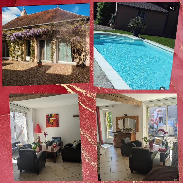 un collage de photos d'une piscine dans l'établissement Chambres d'hôtes des Ducs Ô Calme de Nevers, à Nevers