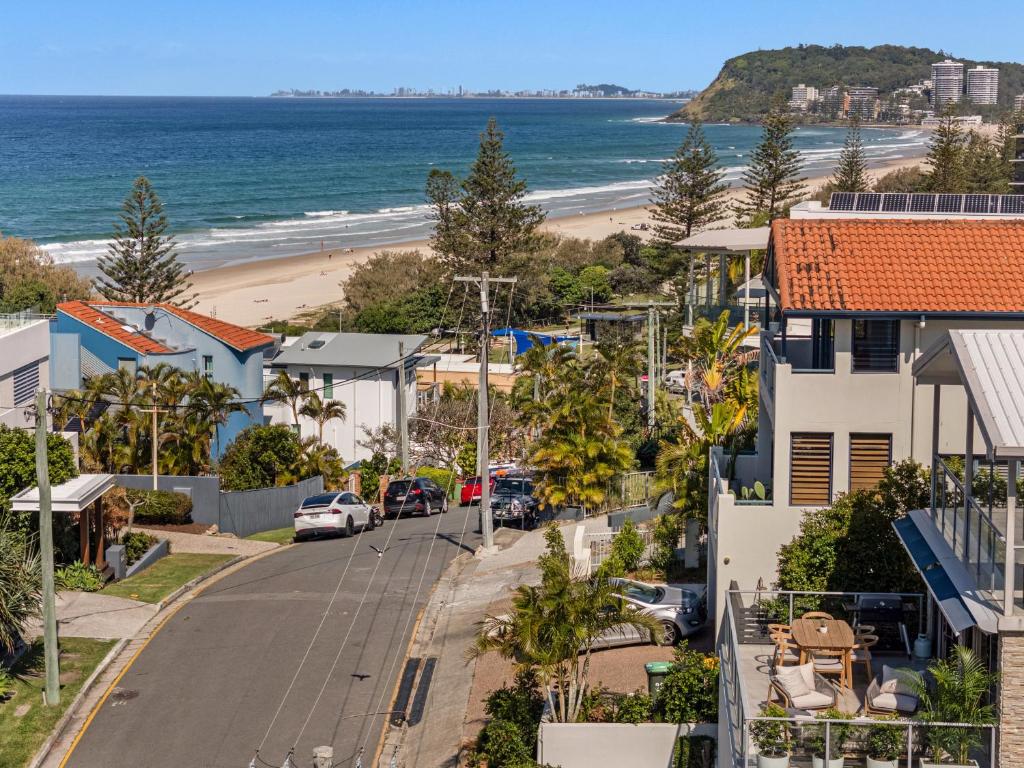 an aerial view of a street and a beach at Miami Getaway in Gold Coast