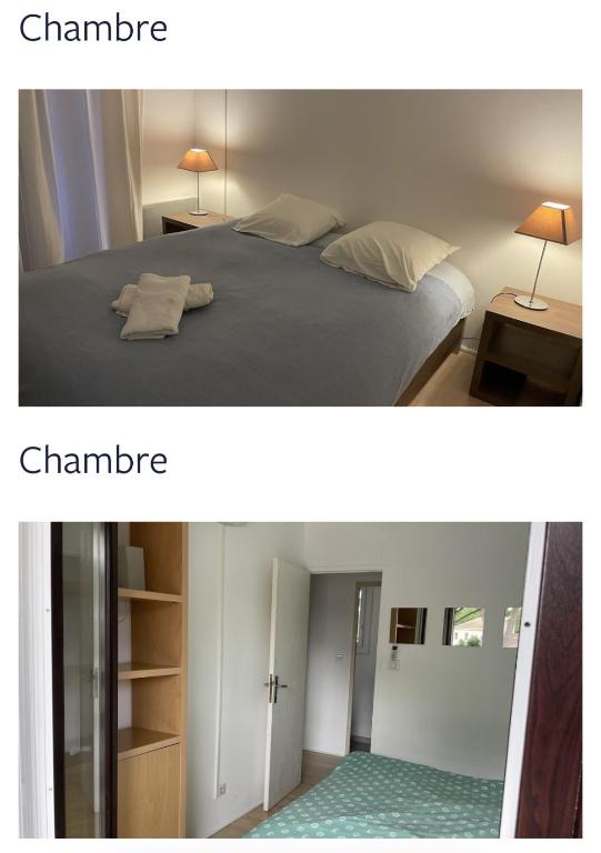 Cet appartement comprend une chambre avec un lit et une chambre avec un miroir. dans l'établissement Villa Jean Mira, à La Grande Motte