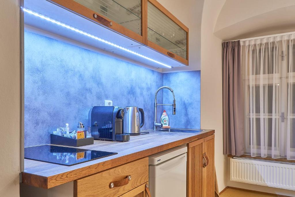 Kuchyň nebo kuchyňský kout v ubytování Hotel U 3 Pstrosu