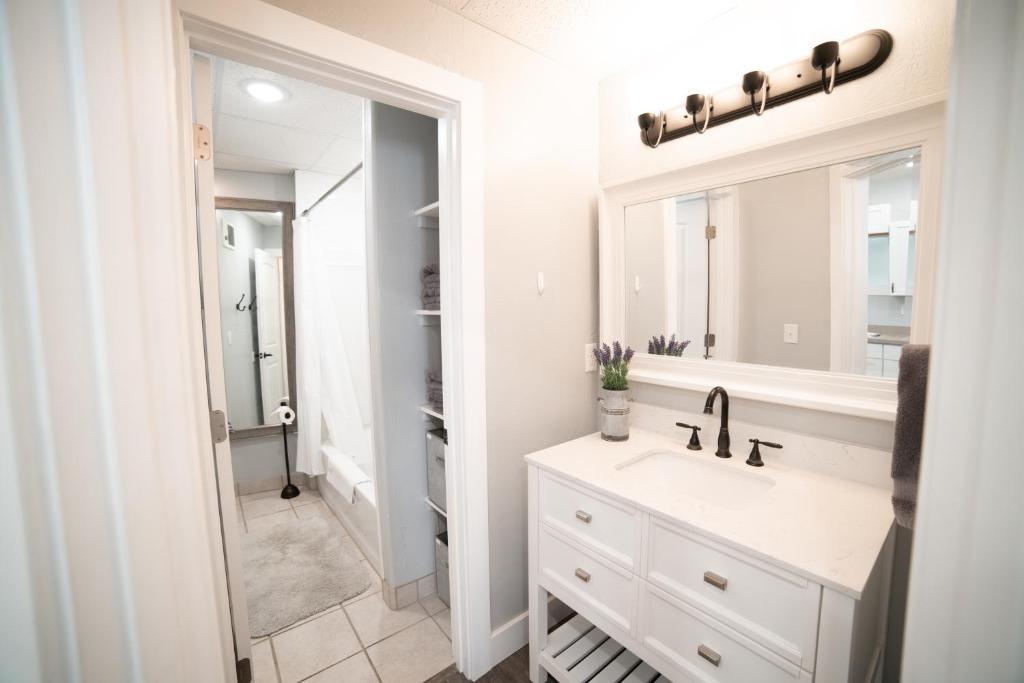 un bagno con lavandino e specchio di Aunt Beans Guest Suite a Kanab