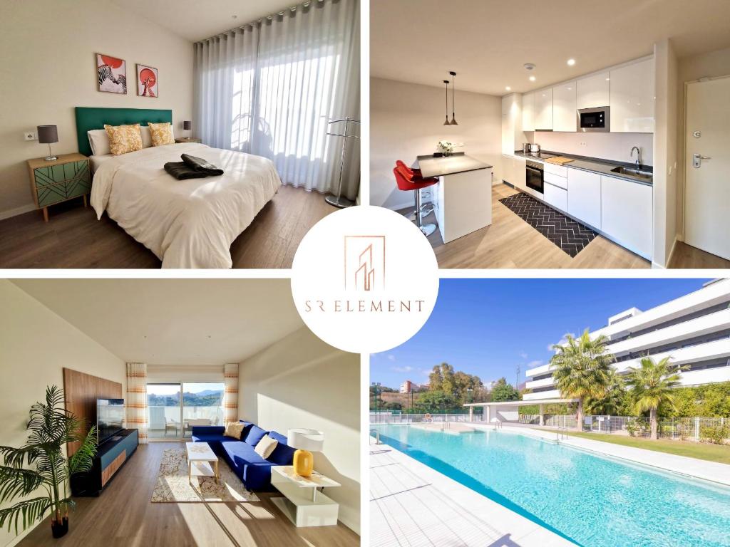 a collage of photos of a hotel room and a pool at SR Wellingtonia Estepona Centro in Estepona