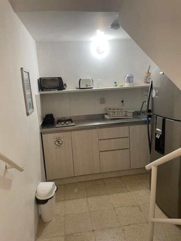 Kuchyň nebo kuchyňský kout v ubytování Hostal Lleras Calle 8