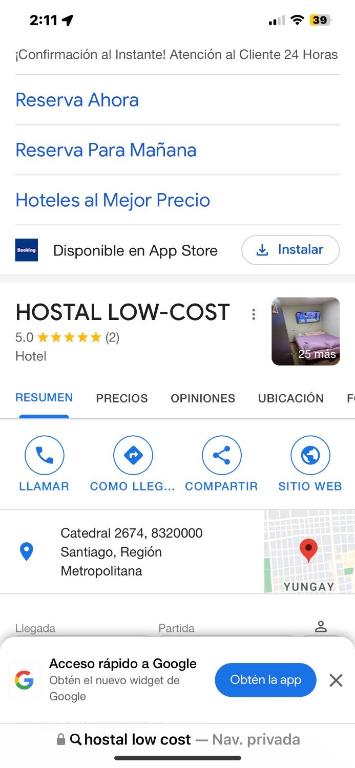 una captura de pantalla de la tienda Apple app en Hostal Low Cost, en Santiago