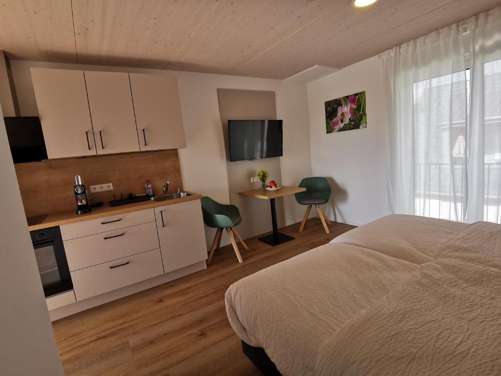 Kuchyň nebo kuchyňský kout v ubytování Obstbau Apartment am See