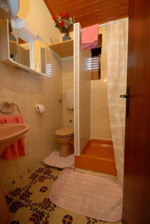 W łazience znajduje się prysznic, toaleta i umywalka. w obiekcie Apartments Denko w mieście Kali