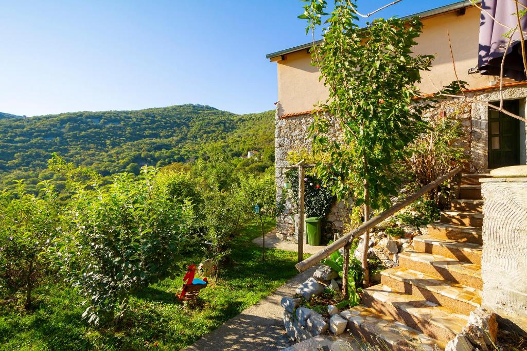 a house with a view of a mountain at Woodland Retreat in Donji Zagon
