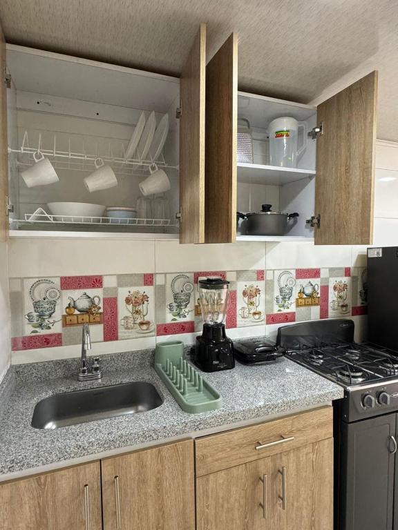 Kuchyň nebo kuchyňský kout v ubytování Hostelfc Chapinero