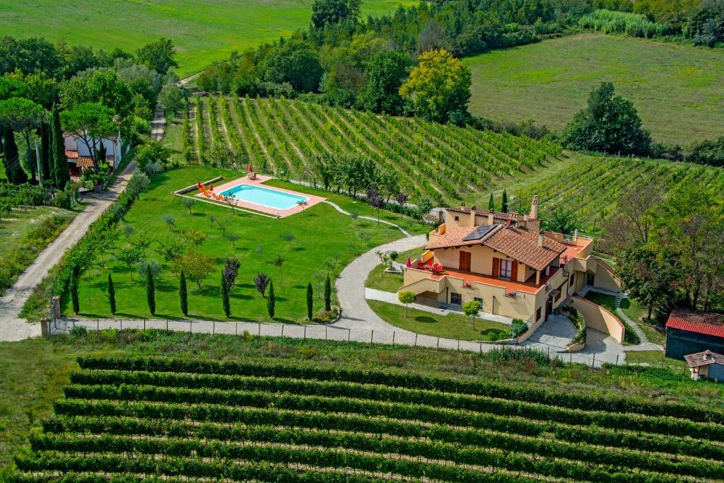 an aerial view of a house in a vineyard at Il Gufo del Chianti in Montespertoli
