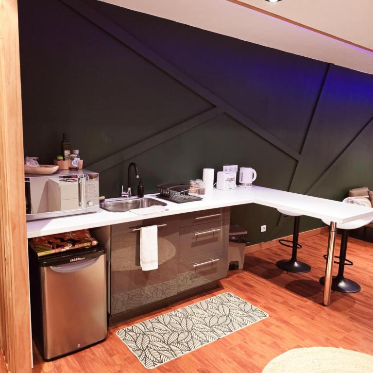 Dapur atau dapur kecil di Fare Toahana, accommodation with a ocean view