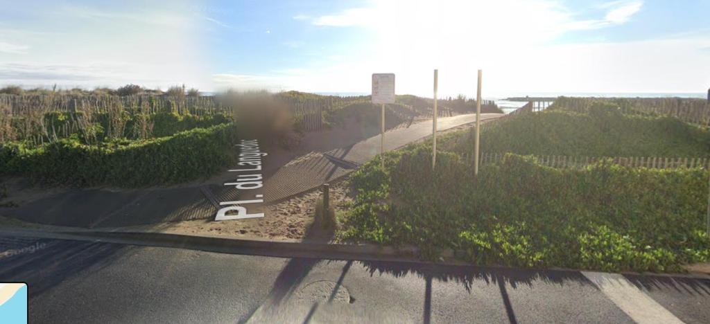 représentation d'une route avec une clôture et des arbres dans l'établissement Les pieds dans l'eau, à Valras-Plage