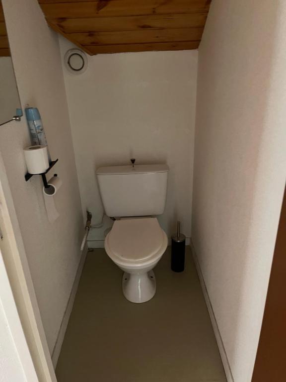 une salle de bain avec toilettes dans une petite pièce dans l'établissement Studio 2 personnes, à Val-des-Prés