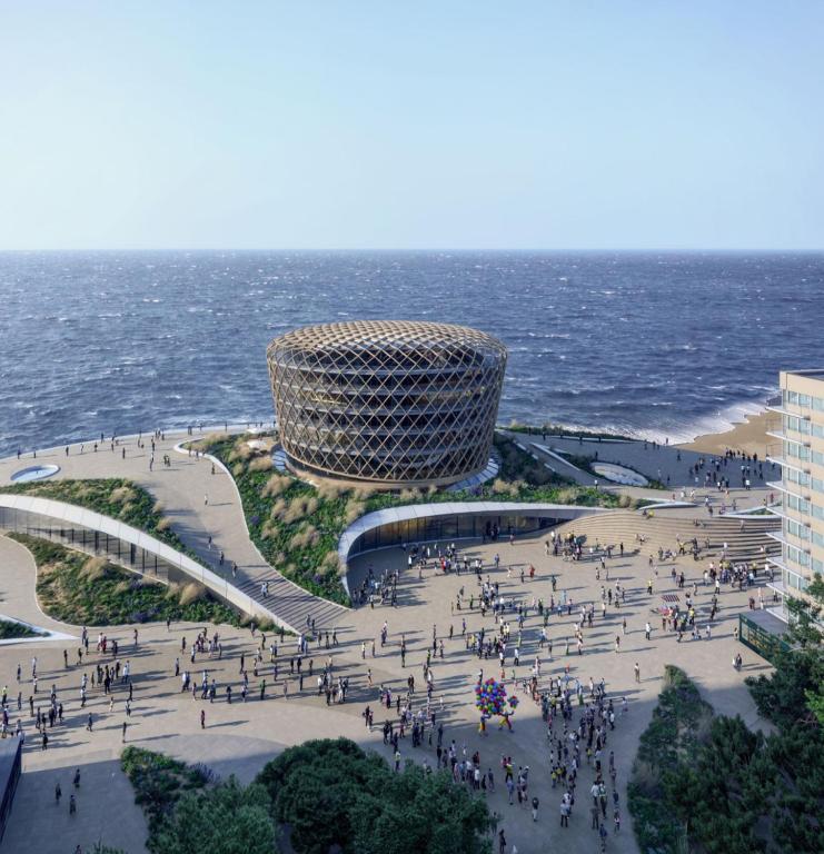 a rendering of a building next to the ocean at Casino Beach in Middelkerke