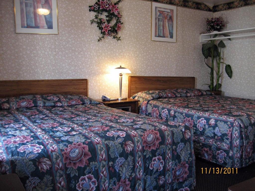 a hotel room with two beds and a lamp at Airport Motel - Inglewood in Inglewood
