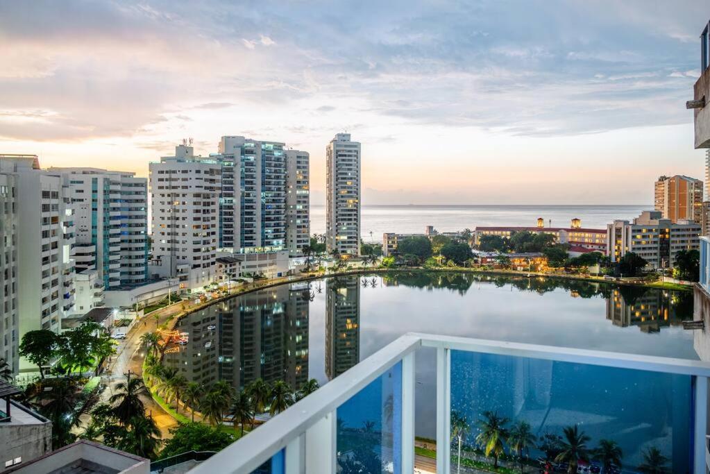 a balcony with a view of a city at Apartamento remodelado cómodo y cerca al mar in Cartagena de Indias