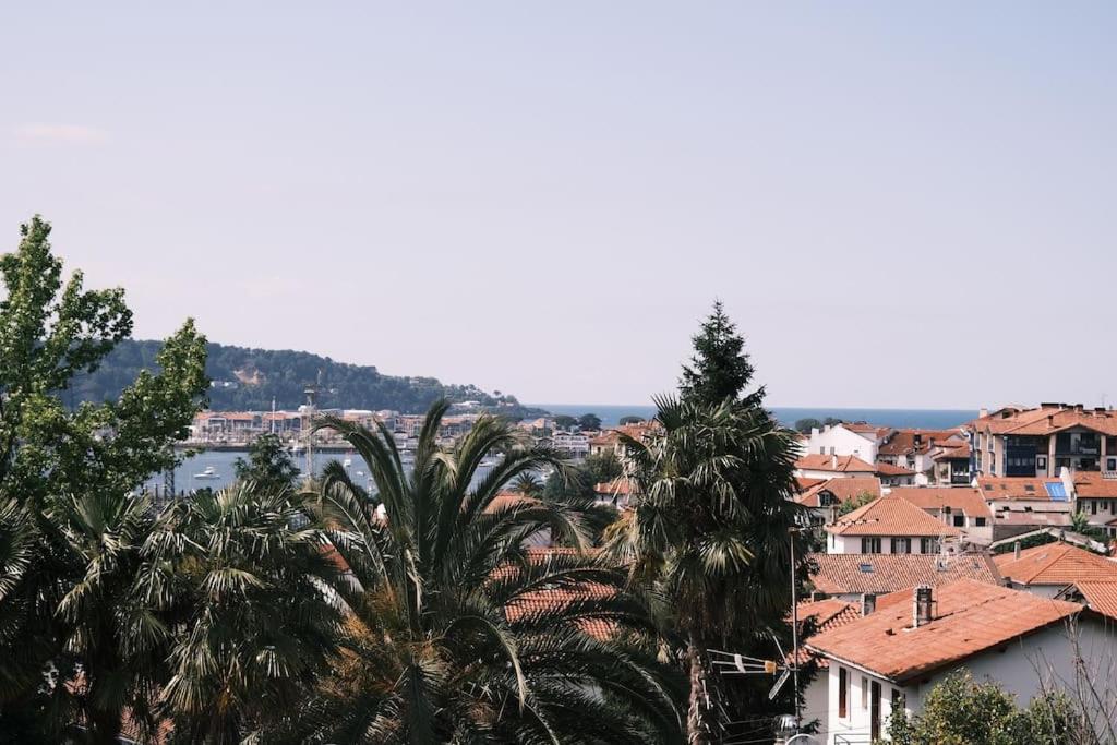 una ciudad con árboles y edificios y un cuerpo de agua en Bel appartement avec vue, en Hendaya
