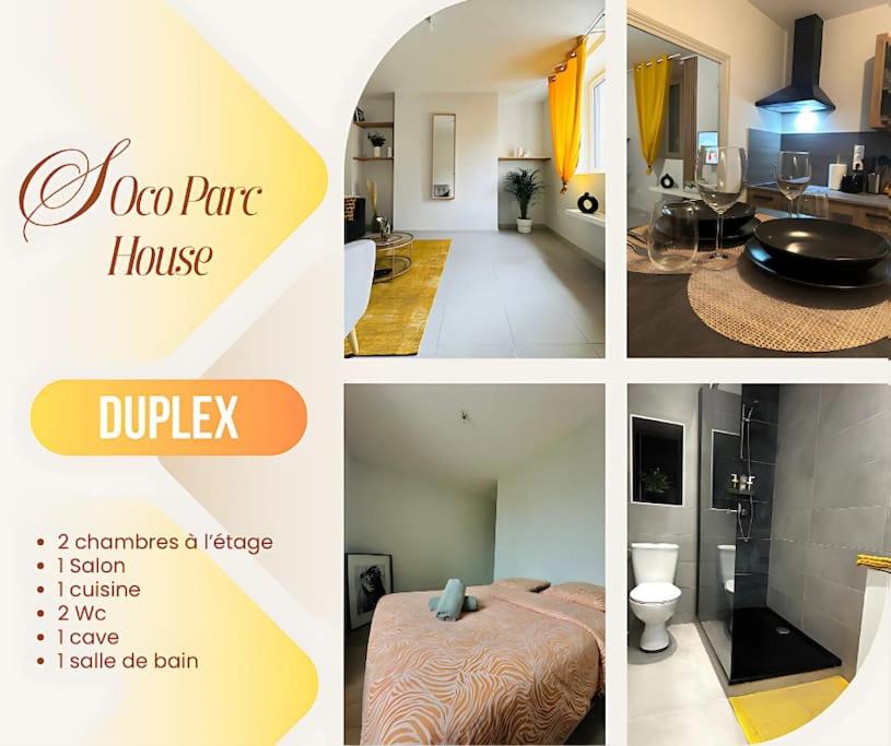 un collage de différentes photos d'une maison dans l'établissement Loco Parc Duplex, à Dijon