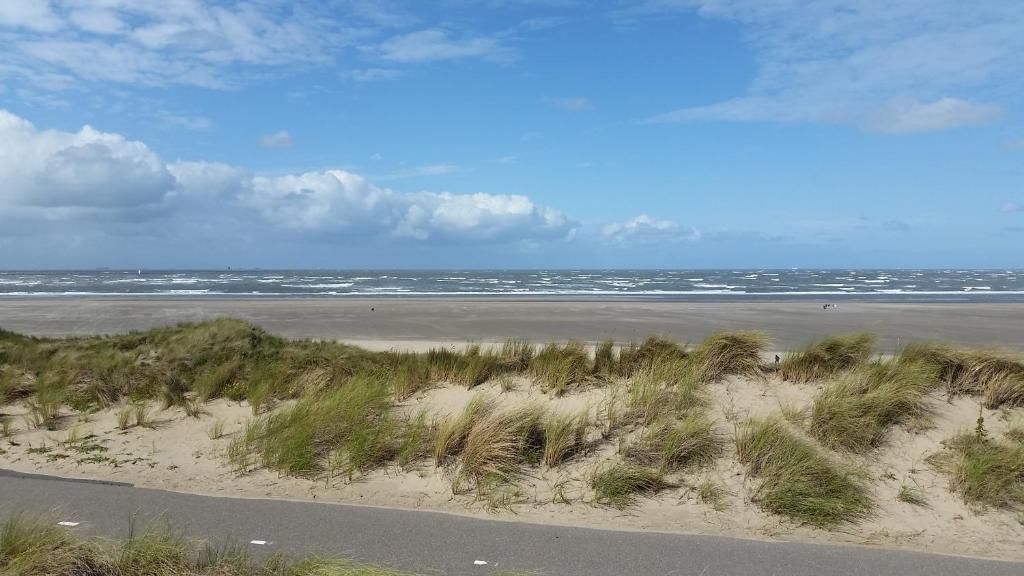 a view of the beach and the ocean on a cloudy day at De Kastanje Ouddorp in Ouddorp