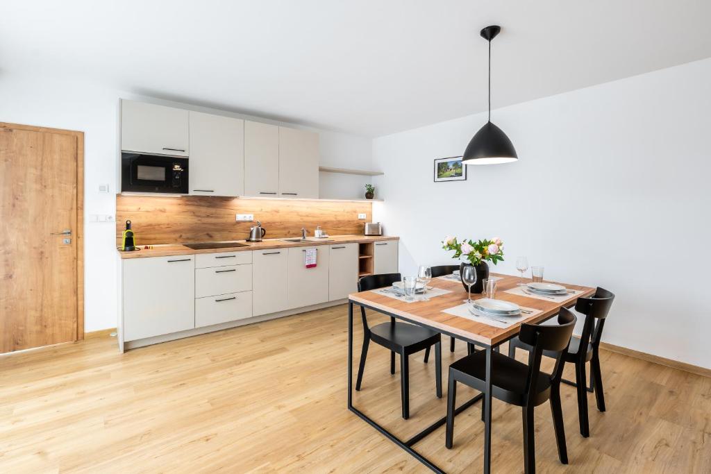 Kuchyň nebo kuchyňský kout v ubytování Apartmány Lošov