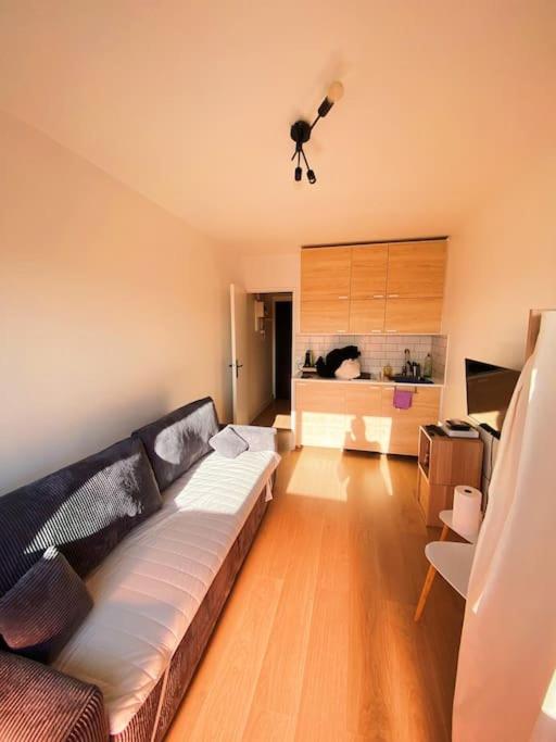 un salon avec un canapé et une cuisine dans l'établissement Le cockpit, à Paris