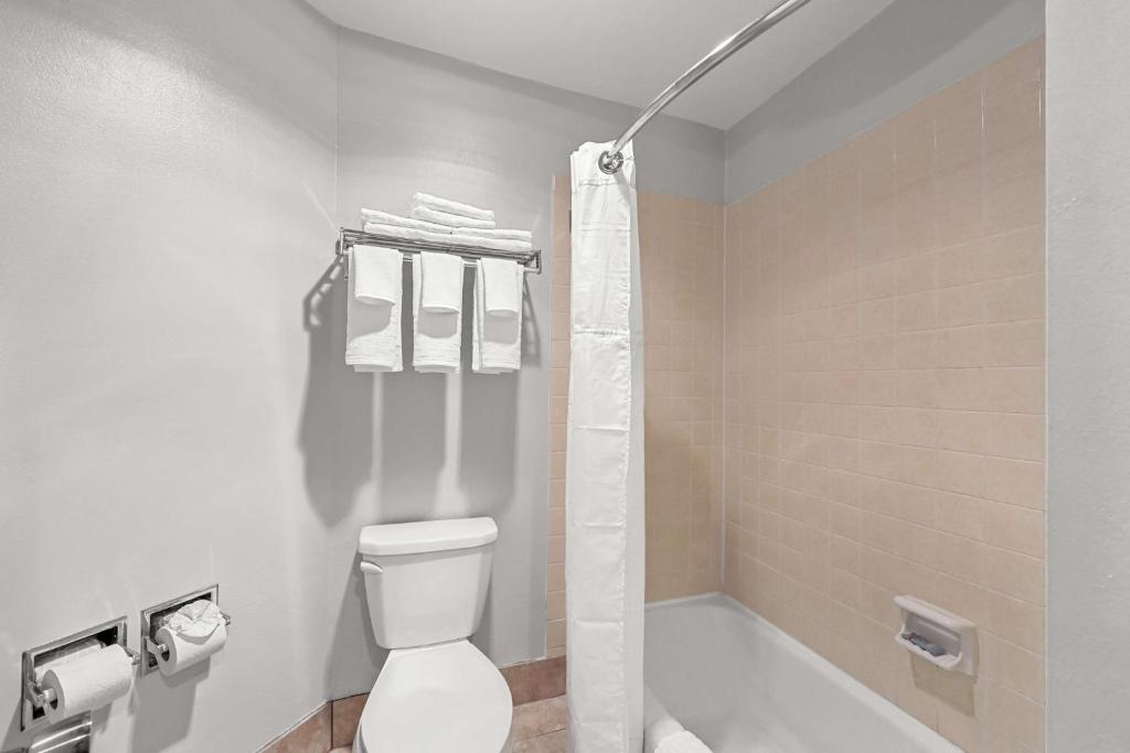 a bathroom with a toilet and a bath tub at Best Western Horizon Inn in Medford