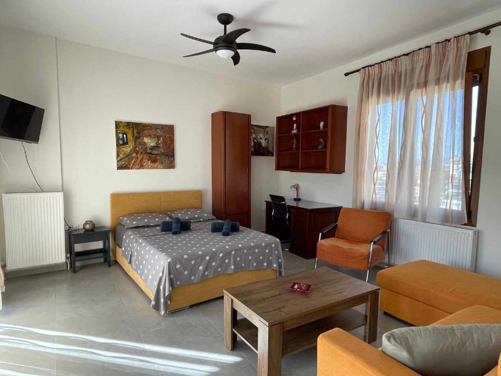 Un dormitorio con una cama y una sala de estar. en Belvedere 3 - Studio, en Drama