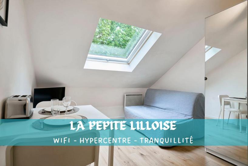 Cette chambre mansardée comprend un lit et une table. dans l'établissement La pépite Lilloise, à Lille