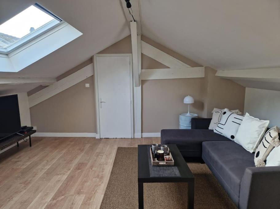 - un salon avec un canapé et une lucarne dans l'établissement Appartement T2 Le central, à Chalon-sur-Saône