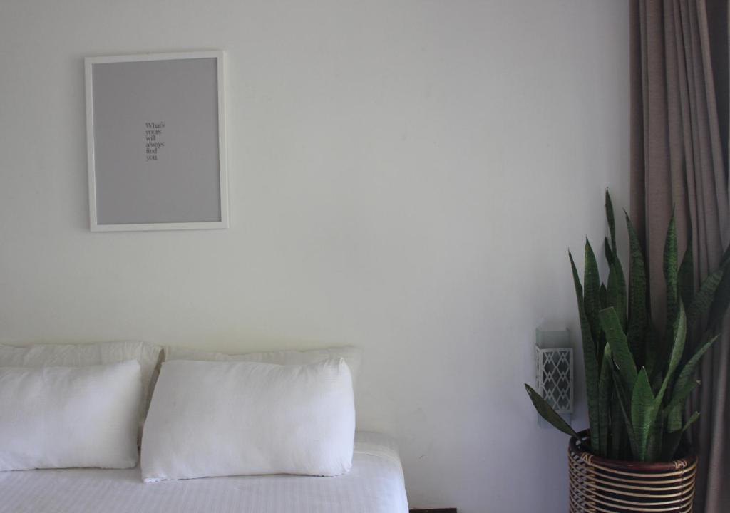 a living room with a couch and a plant at Calma - Surf, Yoga & Coffee on a Private Beach in Dickwella