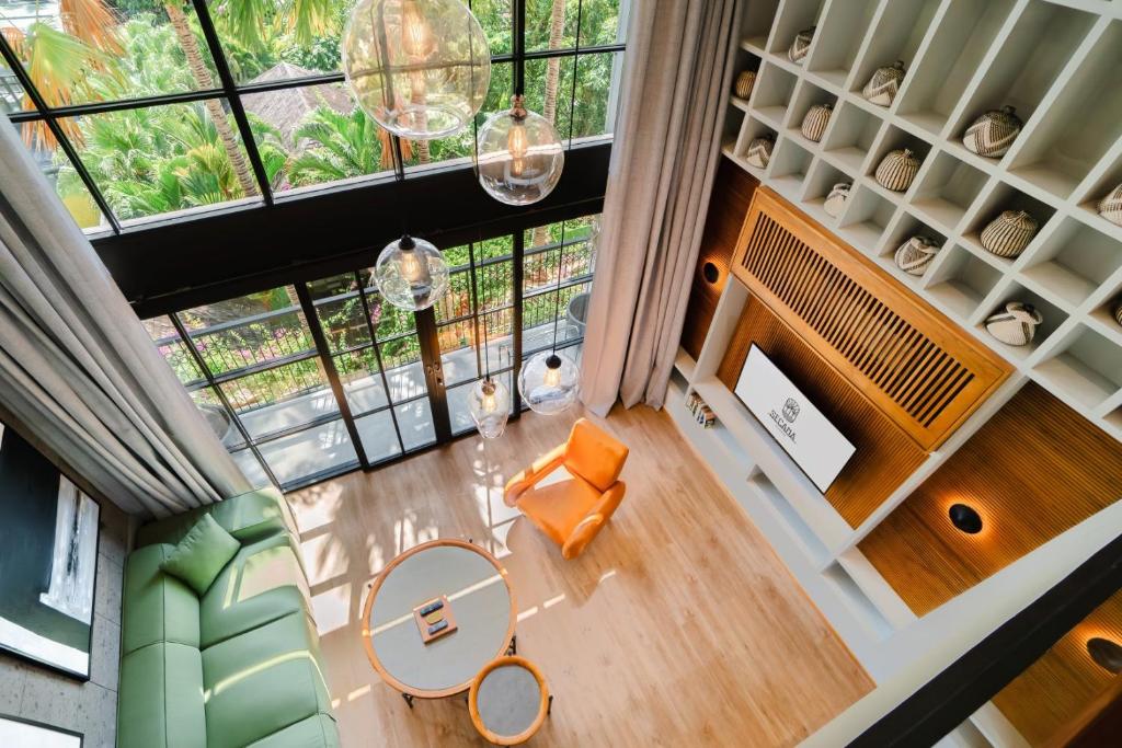 an overhead view of the living room of a house at Secana Beachtown Resort & Residences in Canggu