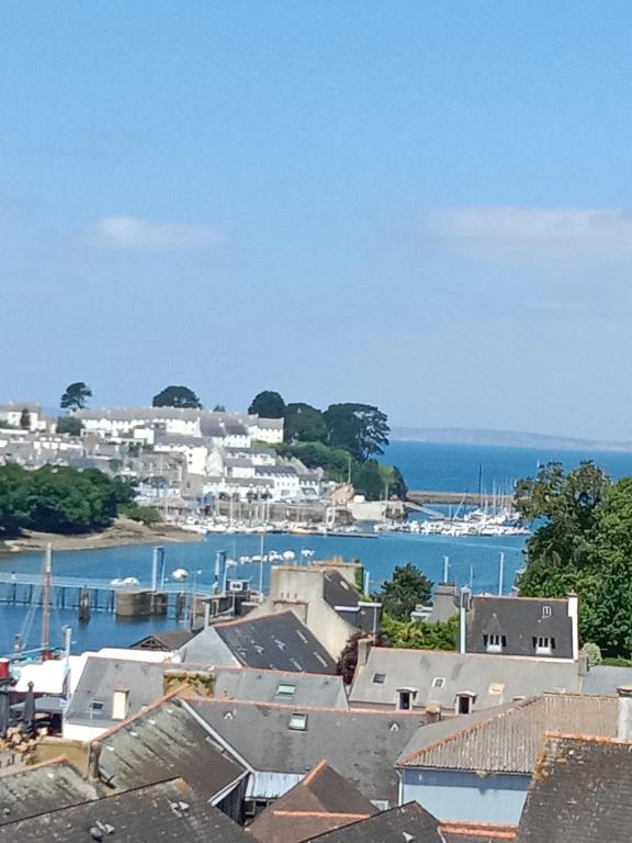 une vue d'un port avec des bateaux dans l'eau dans l'établissement La Ria, à Douarnenez