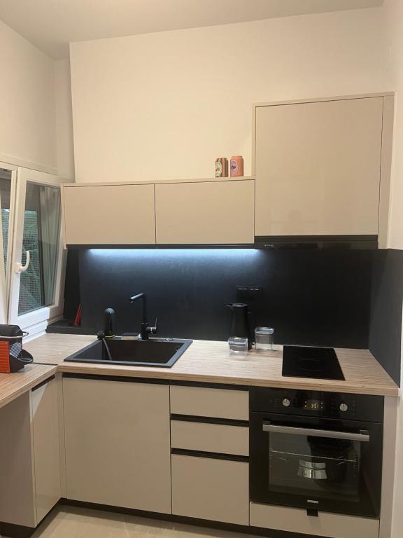 Kuchyň nebo kuchyňský kout v ubytování SimOtel Downtown Suite