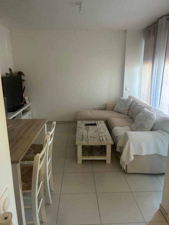 un salon avec un canapé et une table dans l'établissement Appartement T2 récent Sabine, à Montpellier
