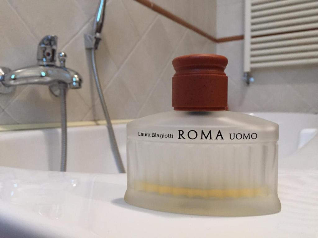 a bottle of soap sitting on top of a bathroom sink at Casa Antonella in Rome
