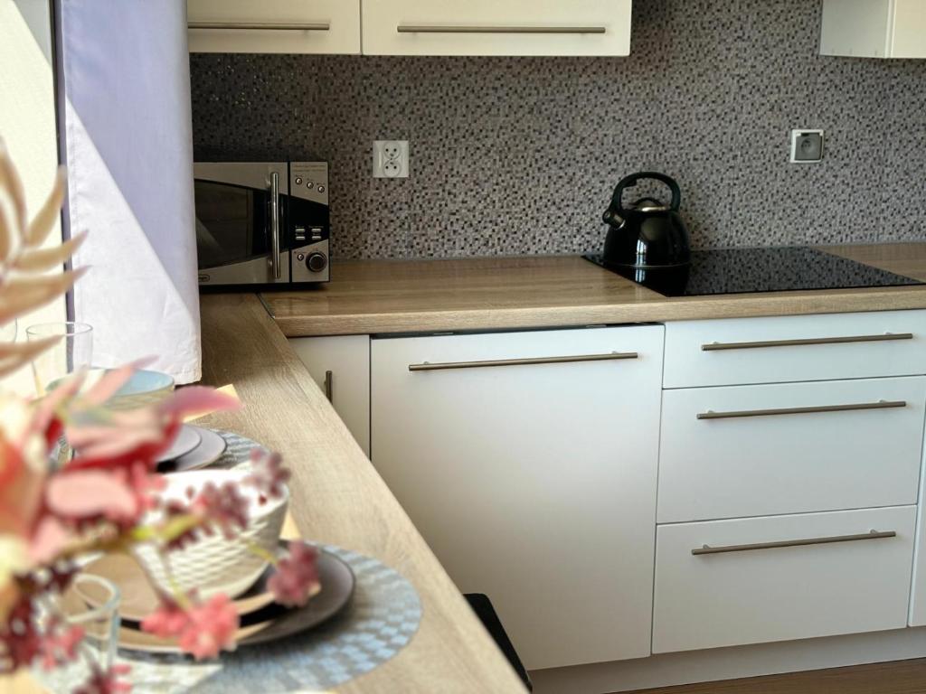 Kuchyň nebo kuchyňský kout v ubytování Apartament Wygodny