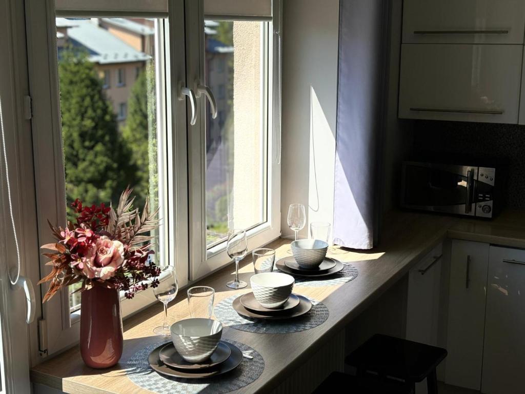 Kuchyň nebo kuchyňský kout v ubytování Apartament Wygodny