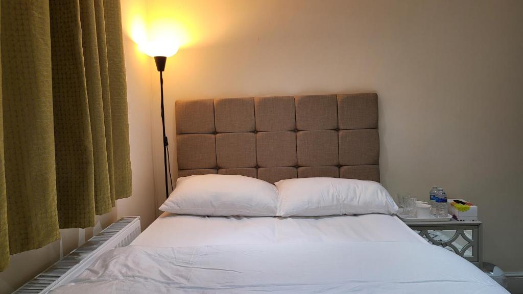 a bed with two pillows and a lamp in a room at Nest & Rest En-Suite in Ashford