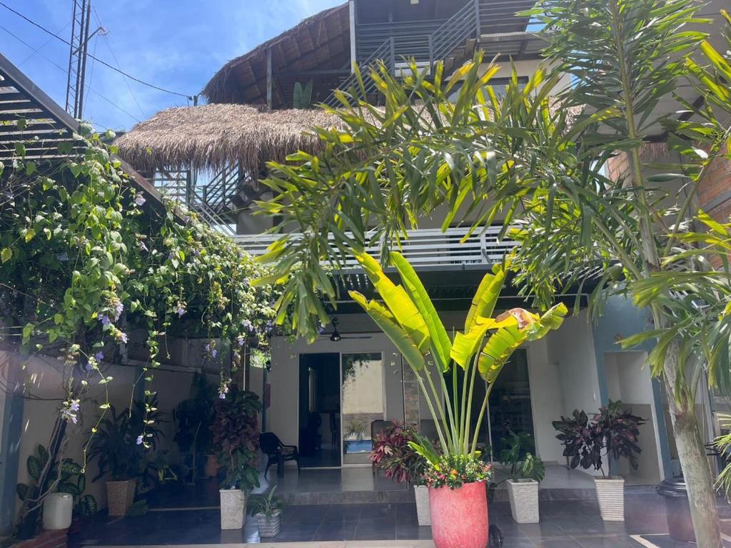 Un edificio con un mucchio di piante davanti di APARTAMENTOS AMOBLADOS a Santa Marta