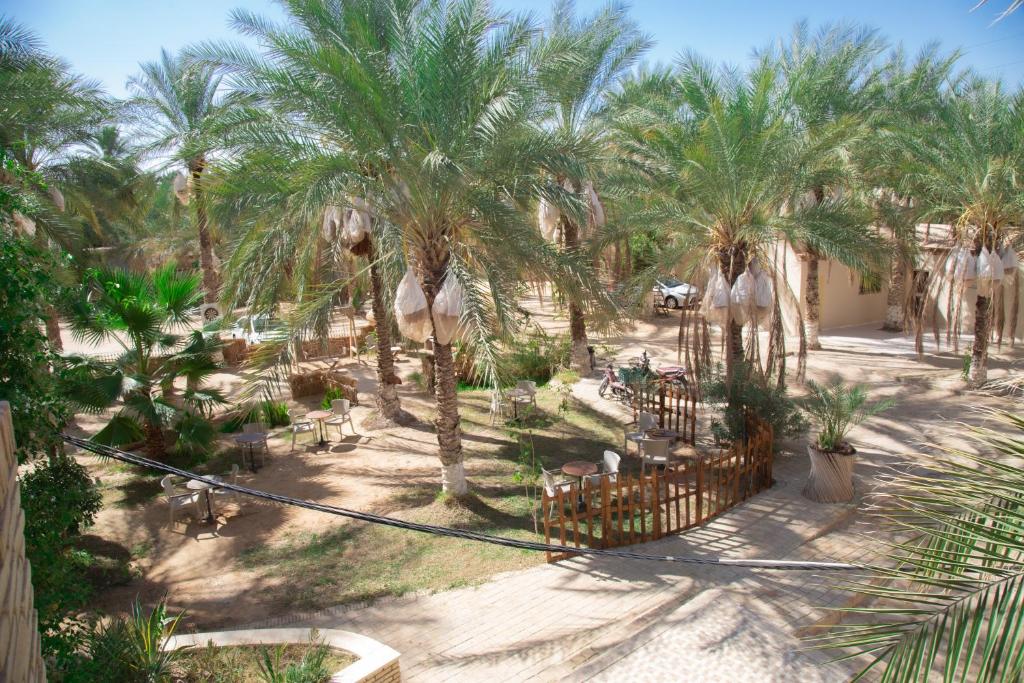 an aerial view of a resort with palm trees at Résidence El Arich in Tozeur