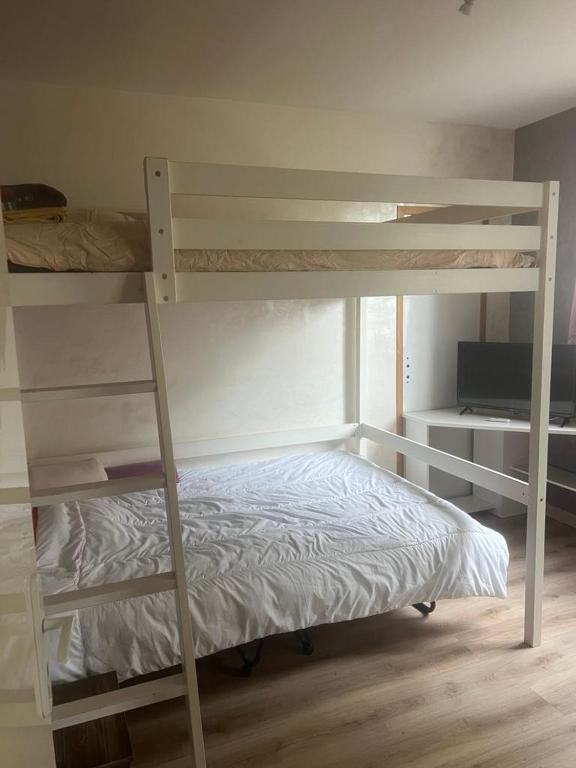 une chambre avec deux lits superposés et un bureau dans l'établissement Rose, à Viviers