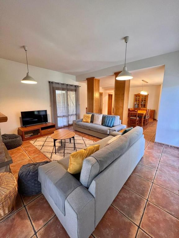 a living room with a couch and a tv at Villa Zocotin in Villanúa