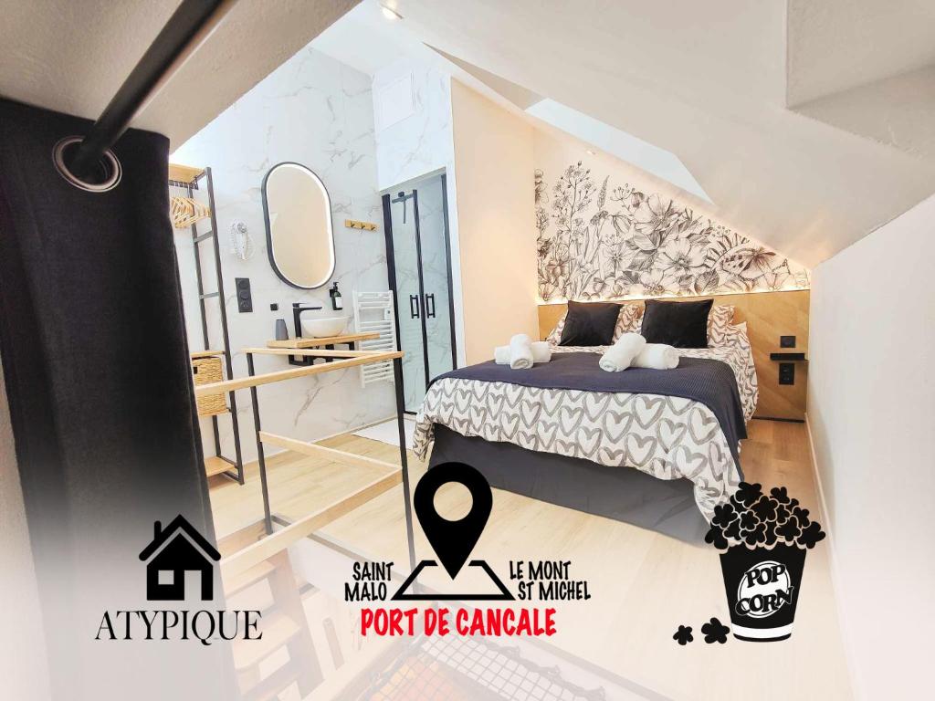 Ένα ή περισσότερα κρεβάτια σε δωμάτιο στο MRODBNB - Maisonnette Atypique enfouie dans la Roche - Gr34, Plage, Resto & Huîtres à 25m