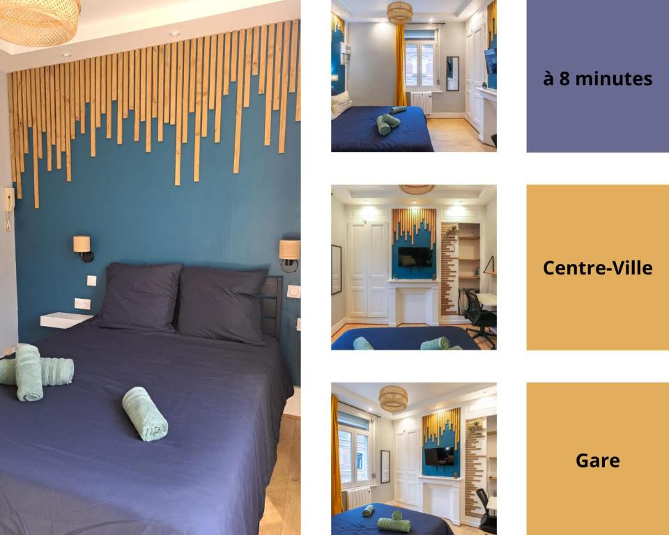 Postel nebo postele na pokoji v ubytování Le Jardin d'Amiens 2 pers 8 min Centre ville & Gare