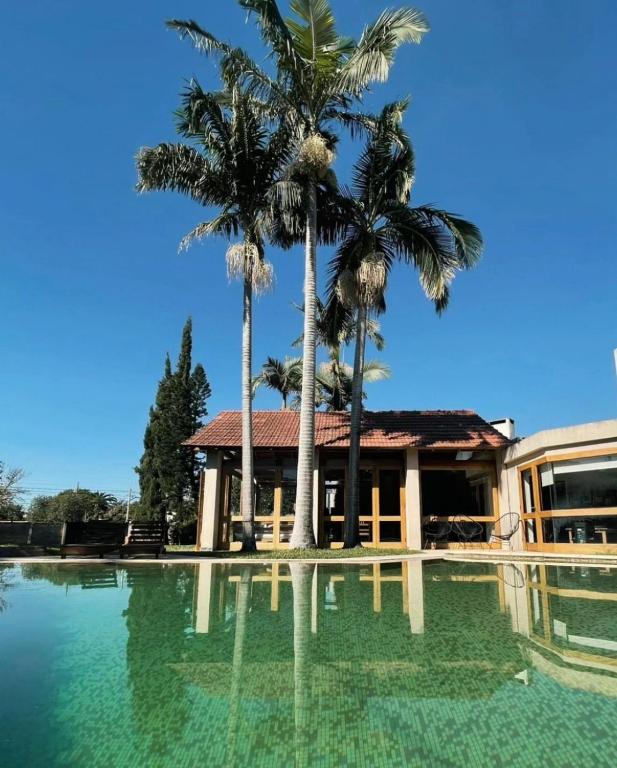 a house with palm trees and a swimming pool at Alquiler temporario Quincho in Reconquista
