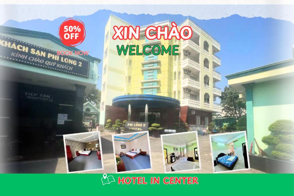 a flyer for a hotel in center with a picture of a building at Phi Long 2 Hotel Thu Dau Mot in Thu Dau Mot