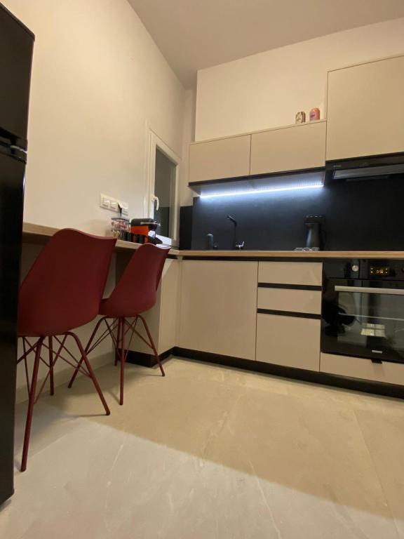 Kuchyň nebo kuchyňský kout v ubytování SimOtel Downtown Suite