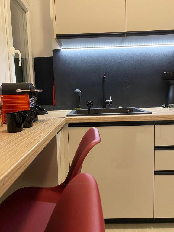 Kuchyň nebo kuchyňský kout v ubytování SimOtel Downtown Suite