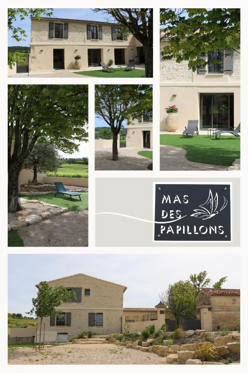 un collage de photos d'une maison avec un arbre dans l'établissement Mas des Papillons en Provence, à Rasteau