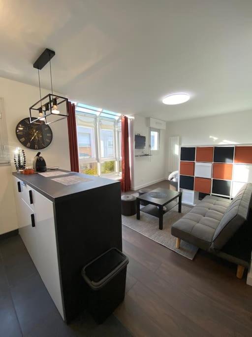un salon avec un canapé et une table dans l'établissement Apt lumineux 10 min de Paris, au Kremlin-Bicêtre